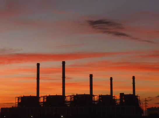 Factories in sunset