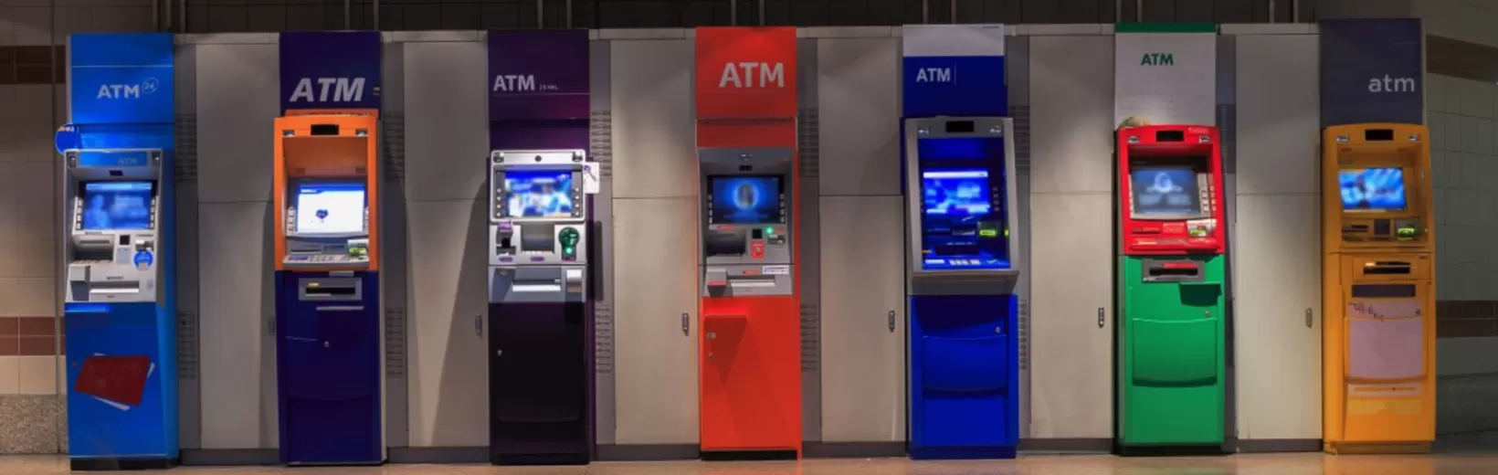 Bank of ATM machines in a train station